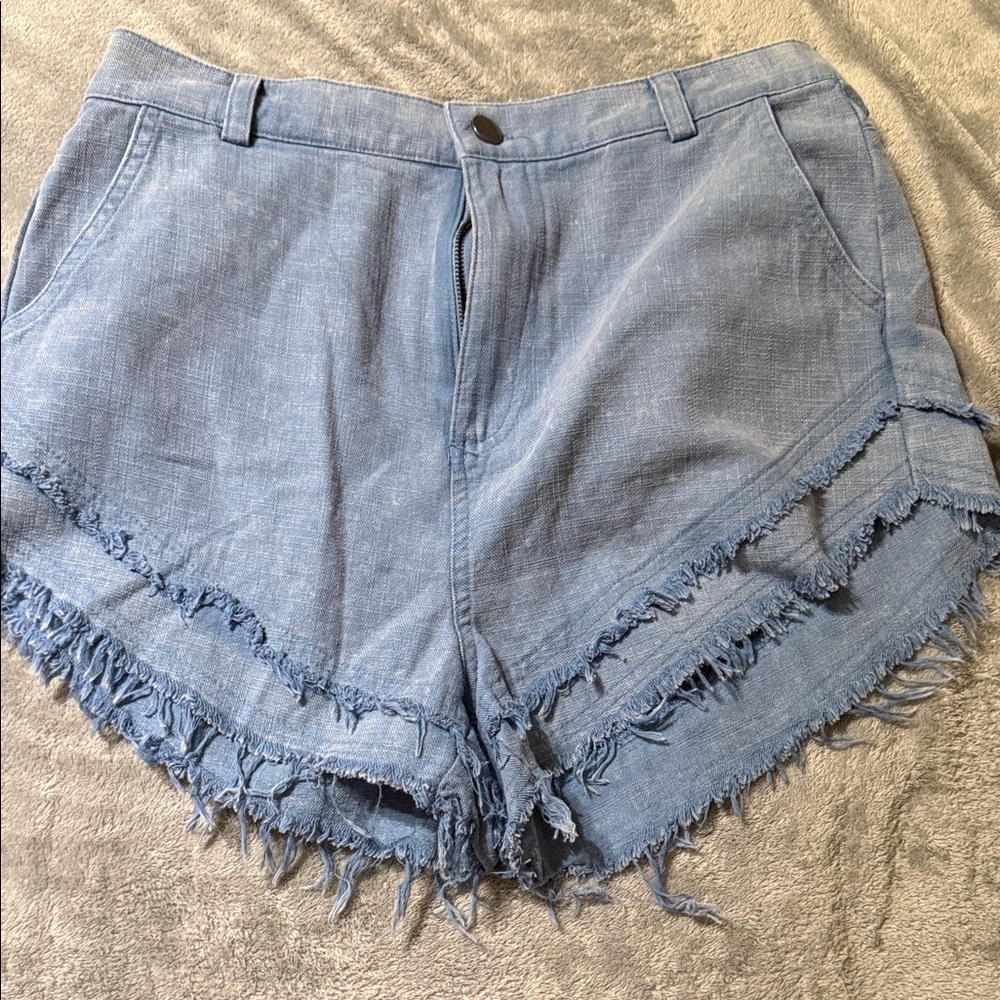 High-Rise Frayed Tiered Light Blue Jean Shorts